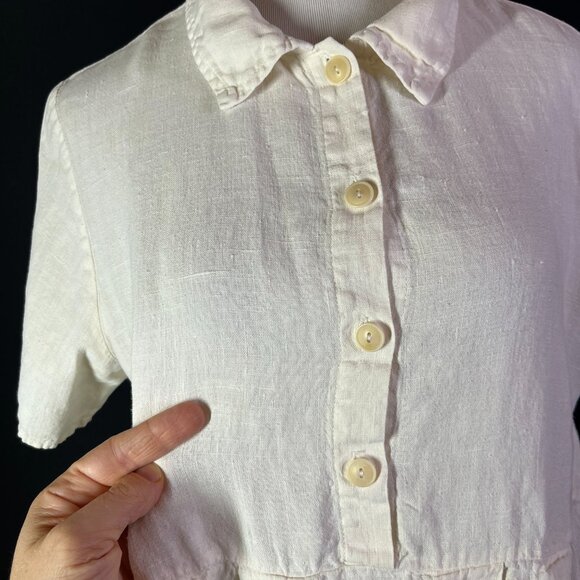 FLAX Size S Cream Short Sleeve Tunic Shirt Collared *Flaw - Picture 3 of 13